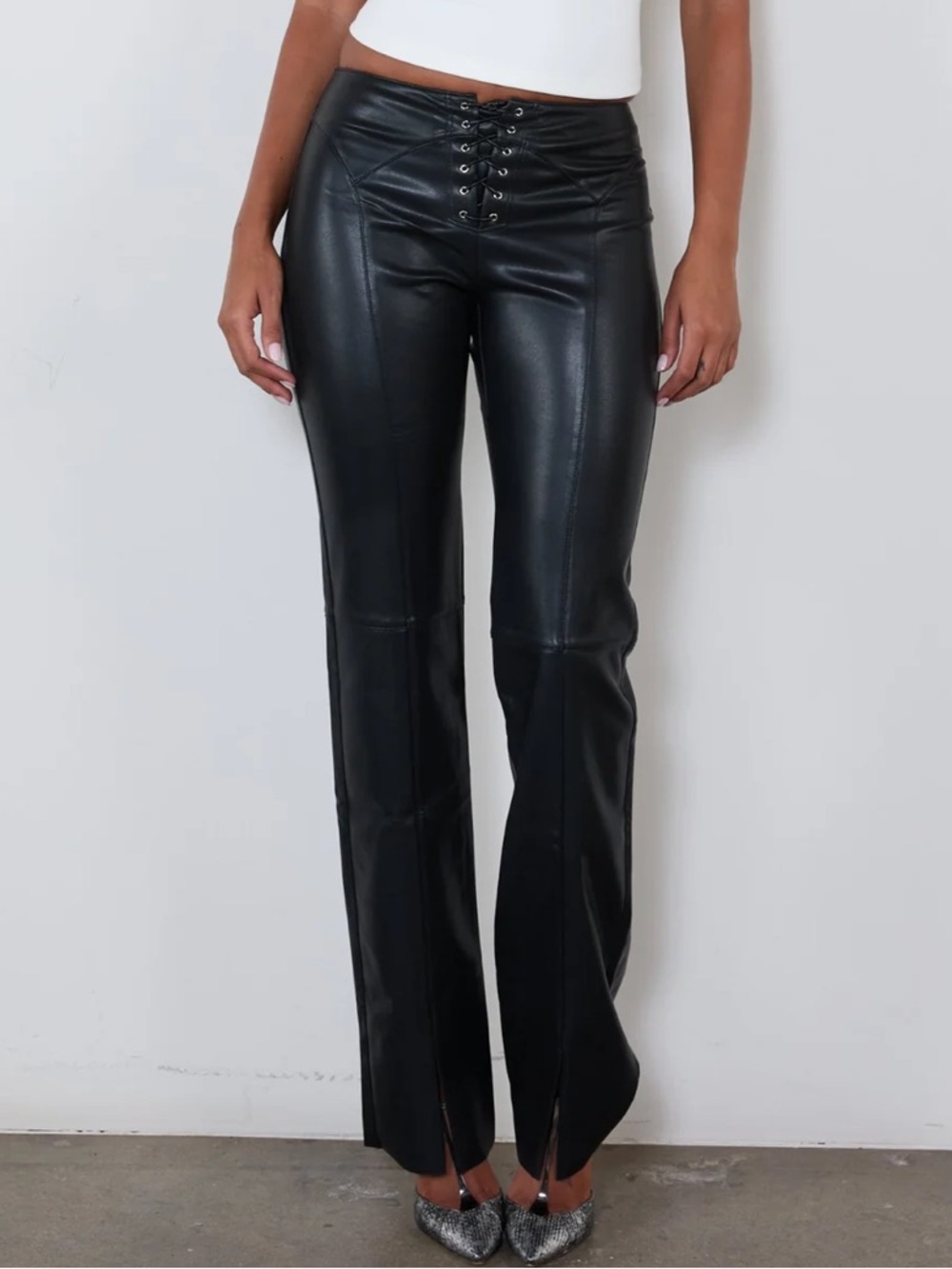 MIAOU ELEMENT LACE UP PANT - BLACK VEGAN LEATHER